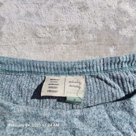 Anthropologie Saturday Sunday Women Small Sweater Green Marled Cinch Tie Sleeves - Picture 4 of 11